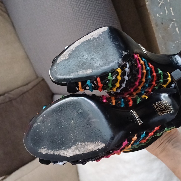 GUCCI caged PRIDE woven leather booties peeptoe heels 37 7 Rainbow - Picture 16 of 17